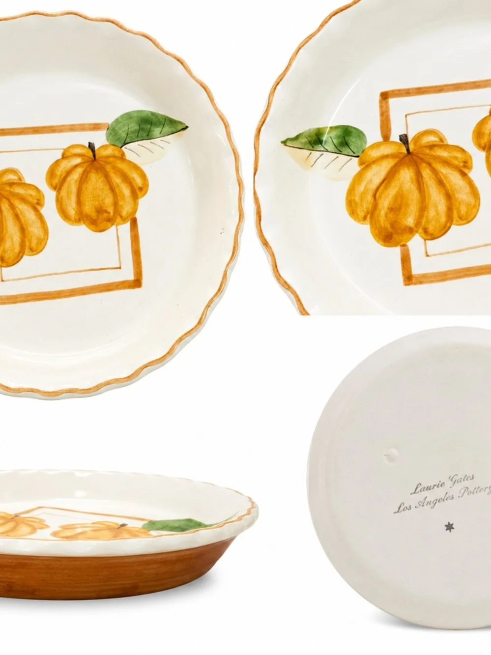Hand-Painted Pumpkin Ceramic Serving Bowl — Cream and Orange